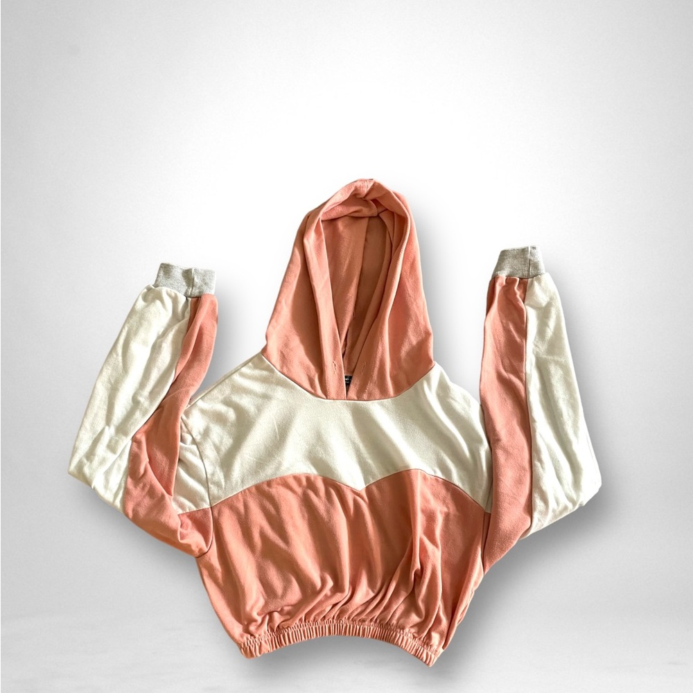 SHEIN CROP TOP COLOR BLOCK HOODIE CORAL AND WHITE SIZE SMALL 4